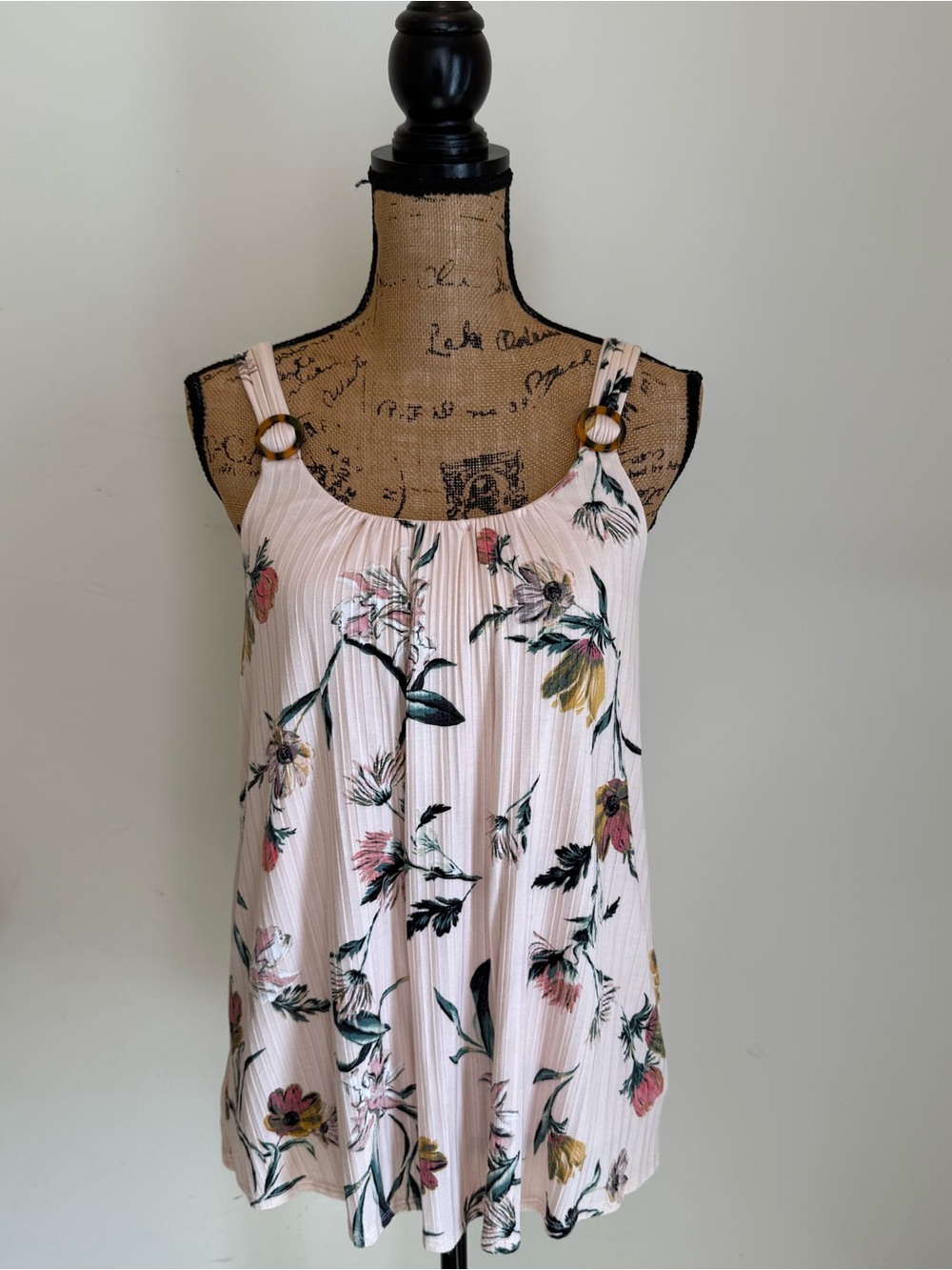 Maurices Pink Floral Pleated Tank with Ring Straps